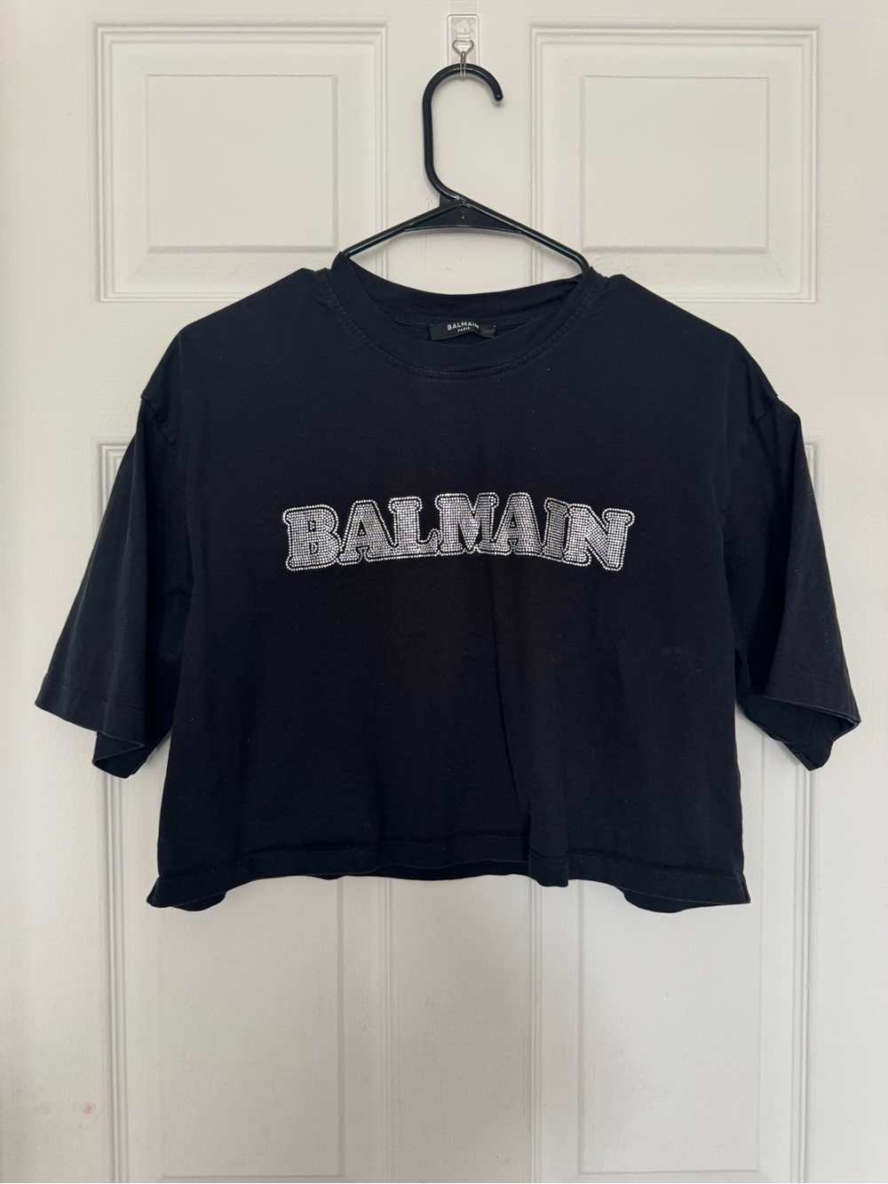Balmain Black Cropped Logo Tee